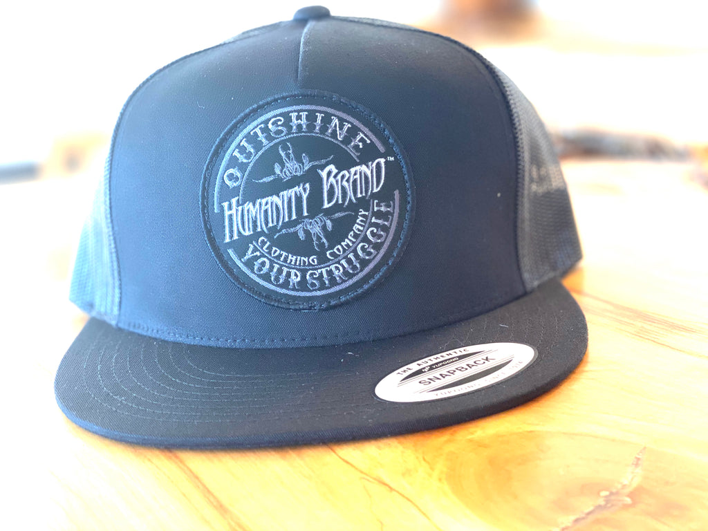 Black five panel snap back